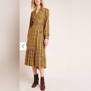 Dalton Wrap Dress Anthropologie Yellow Plaid Western